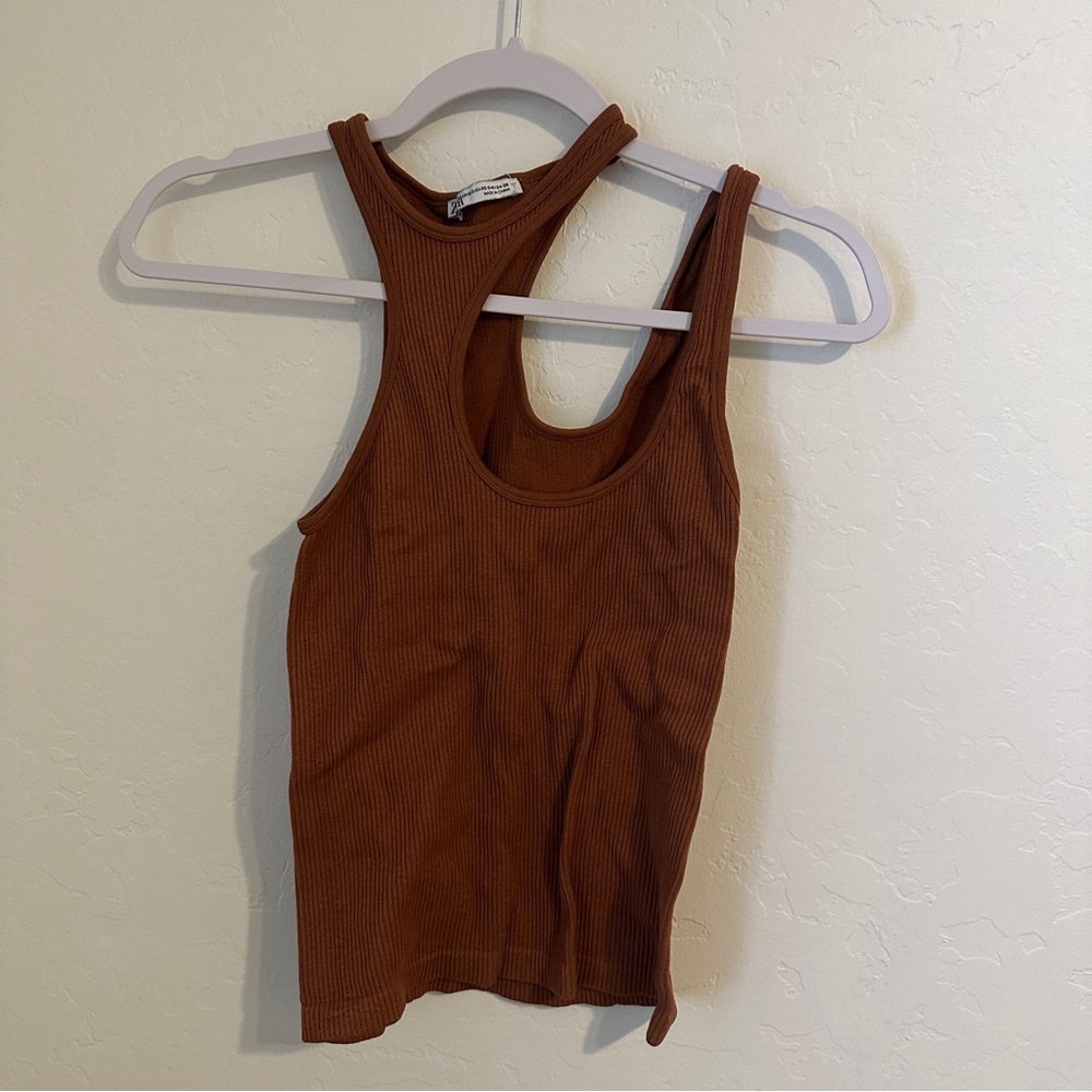Zara Rust Ribbed Asymmetric Tank Top Size XS